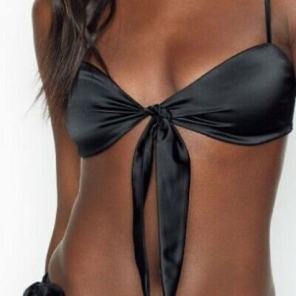 Victoria's Secret Black Satin Tie Front Bralette Sz.XL - Picture 1 of 12